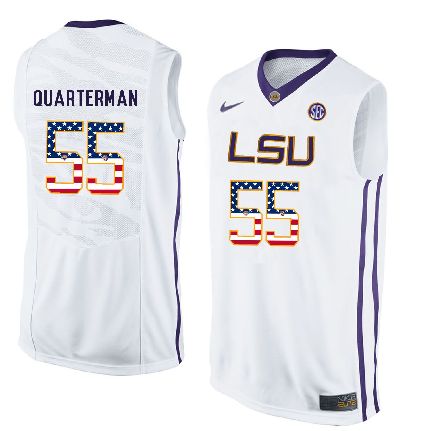 Men LSU Tigers 55 Quarterman White Flag Customized NCAA Jerseys